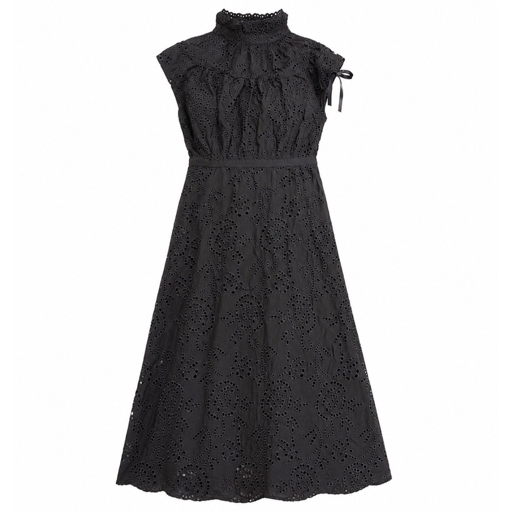 White House Black Market Eyelet Midi Shirtdress Womens 16 Black NWT 570324735 - Picture 2 of 7